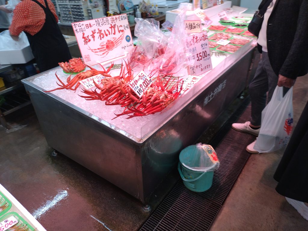 境港の直売センターにズラリと並んだ、真っ赤で新鮮な旬の紅ズワイガニ